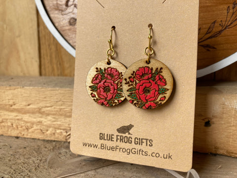 Wooden Poppy Earring (Round)