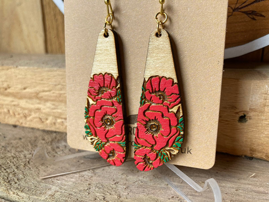 Wooden Poppy Earring (Boomerang)