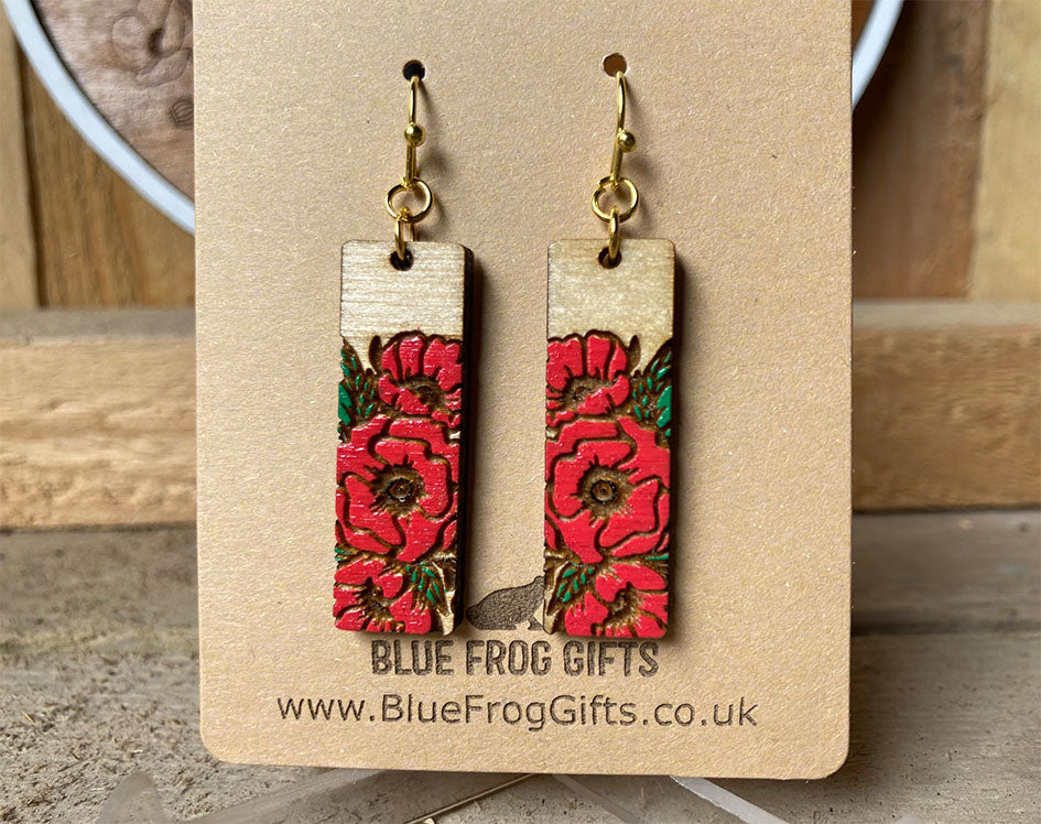 Wooden Poppy Earring (Rectangular)